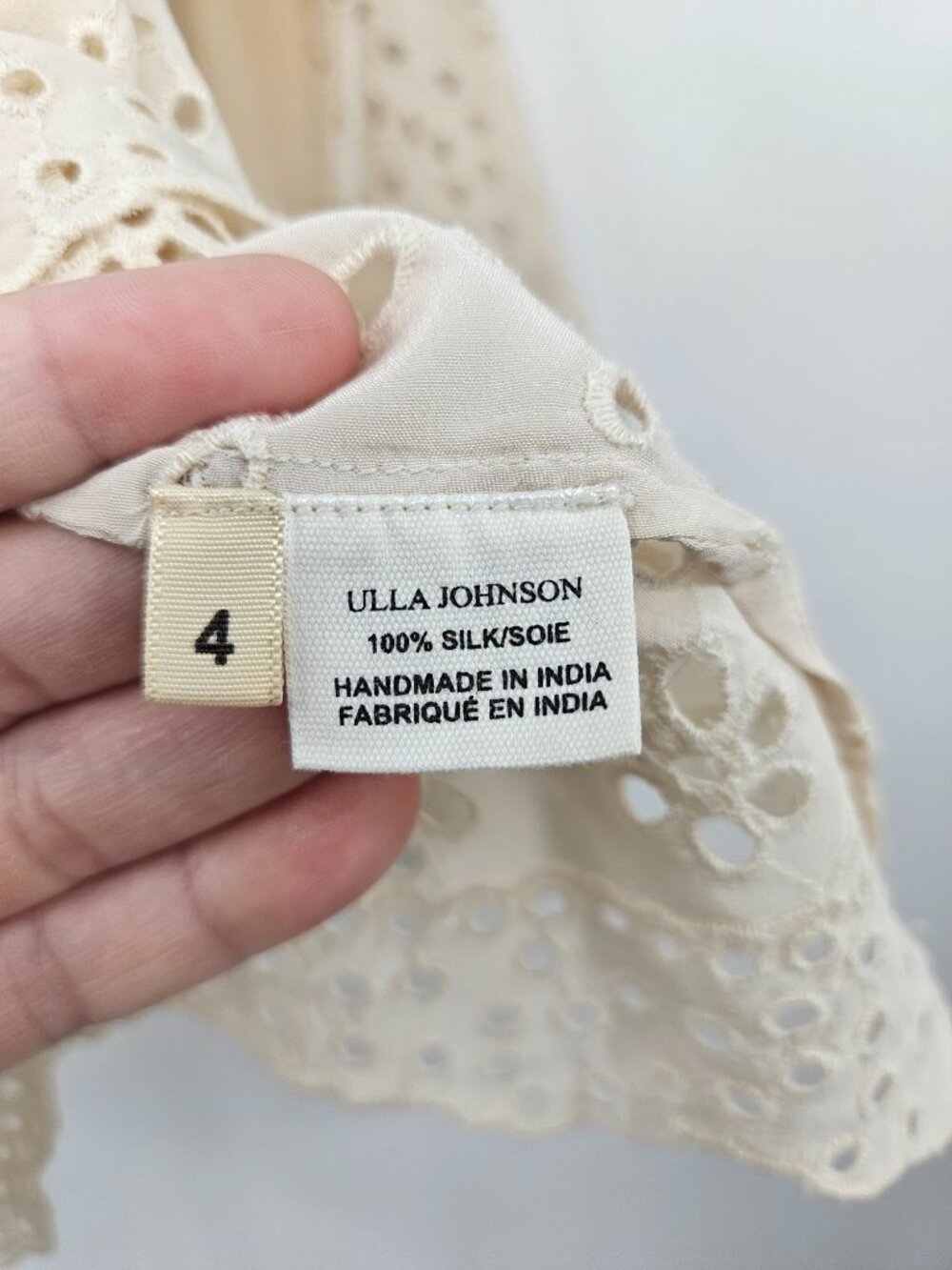 Ulla Johnson Althea Silk Eyelet Blouse Cream Women's Size 4 Preppy Boho Romantic - Picture 8 of 15
